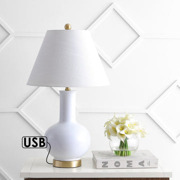 Han 27" Ceramic/Iron Contemporary USB Charging LED Table Lamp - JONATHAN Y